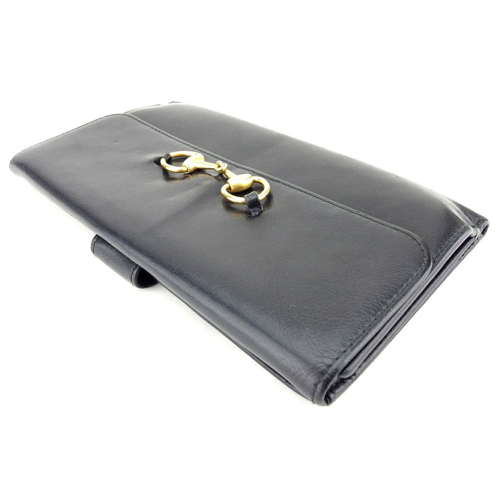 Gucci Double Leather Hooks Wallet Long Black Horsebit - Picture 4 of 6